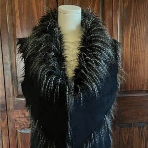 Boston Proper Suede Navy Blue and White Faux Fur Vest